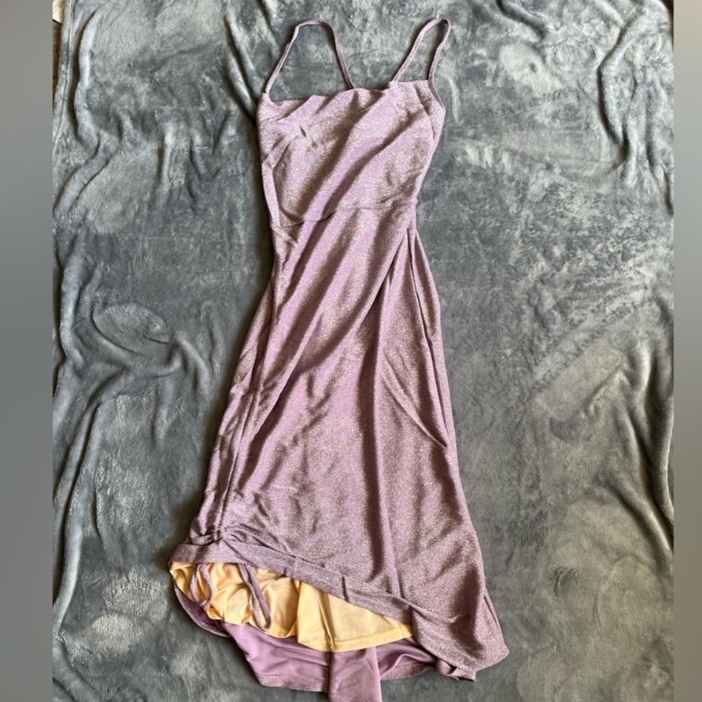 Womens Purple Sparkly Bodycon Dress Adjustable High Low Hem Small NIB